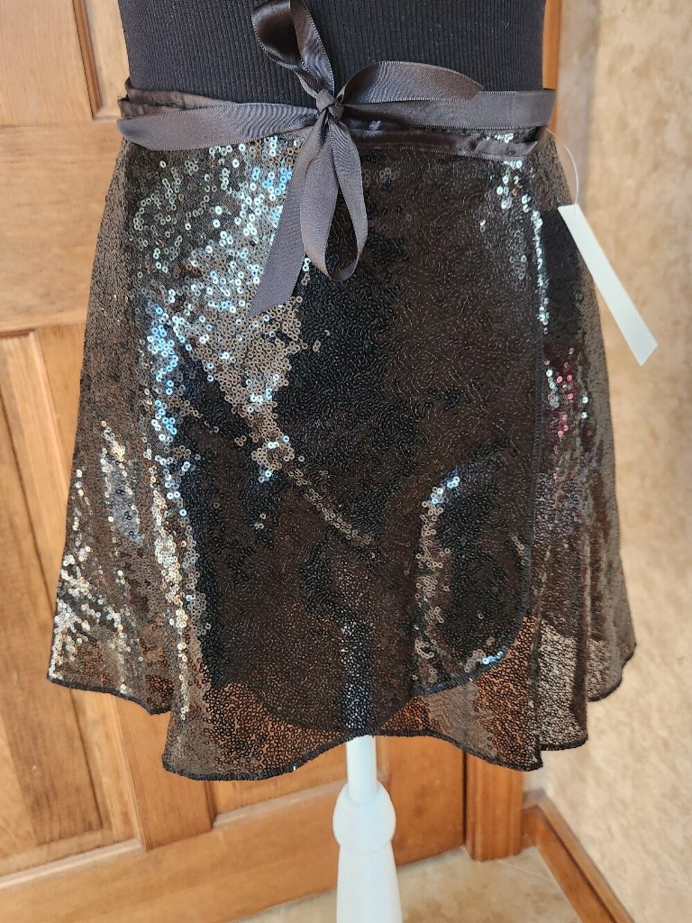 Wrap Ballet Dance Yoga Skirt Black Sequin Confetti Dot Small /Medium Hi low NWT